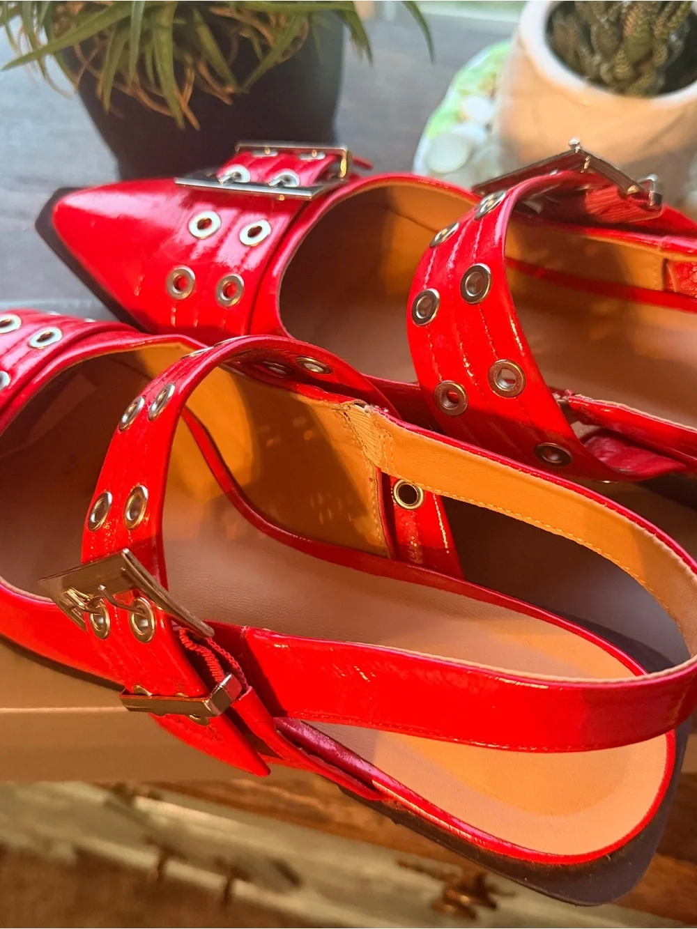 Red Slingback Buckle Sandals - Women's Casual Dress Shoe - Picture 2 of 3